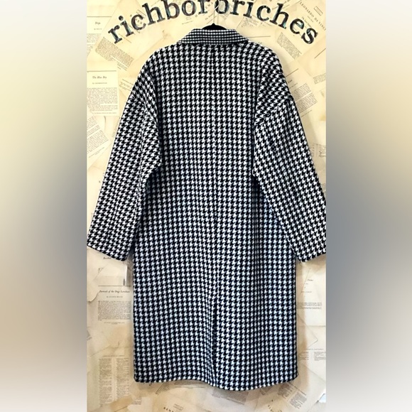 Free People Chelsea Houndstooth Wool Maxi Coat Double Breasted Black White - Picture 6 of 6